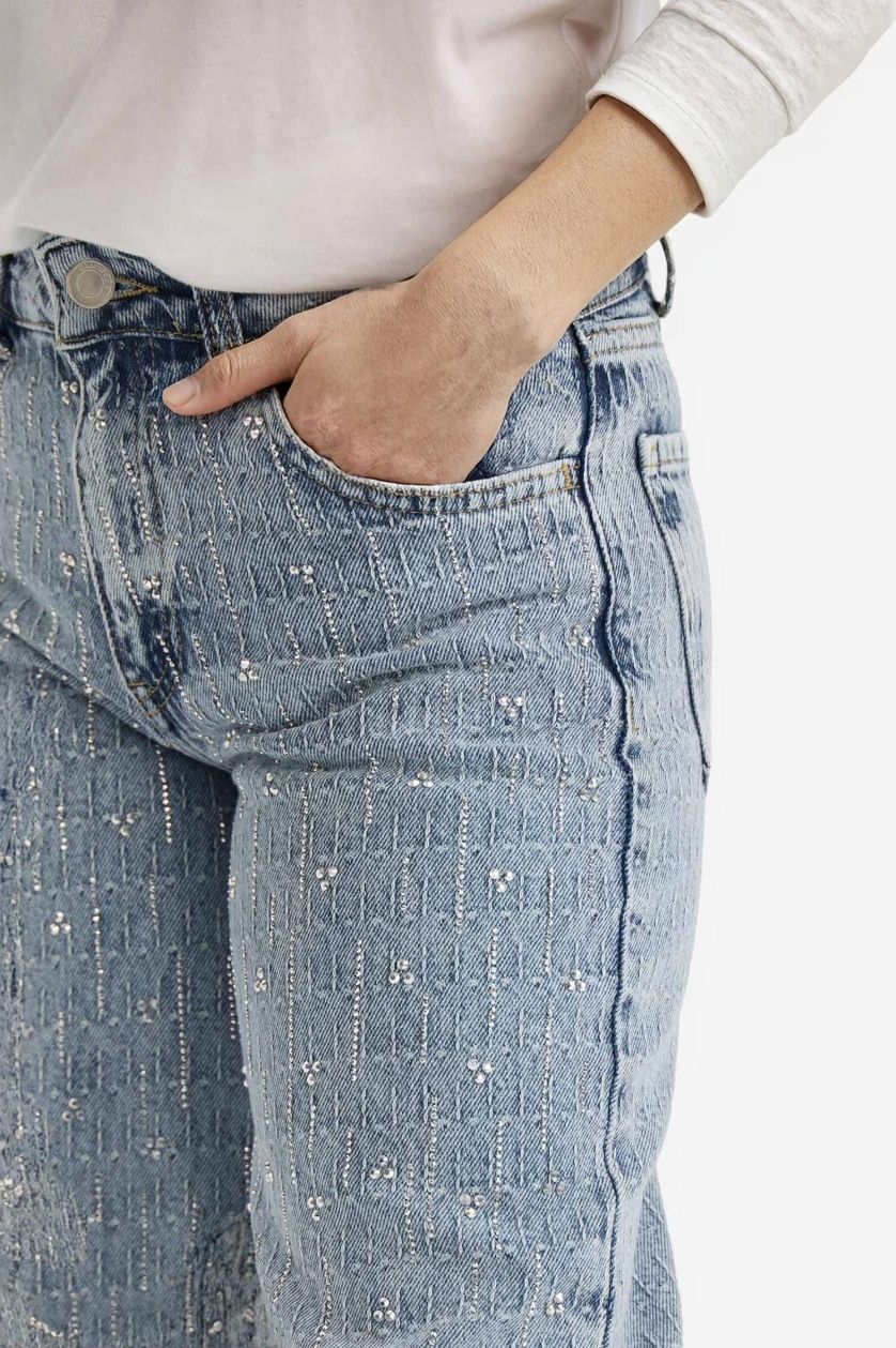 Kız Çocuk - Genç Kız Açık Mavi Straight Wide Fit Geniş Paça Jean Pantolon Kız Çocuk