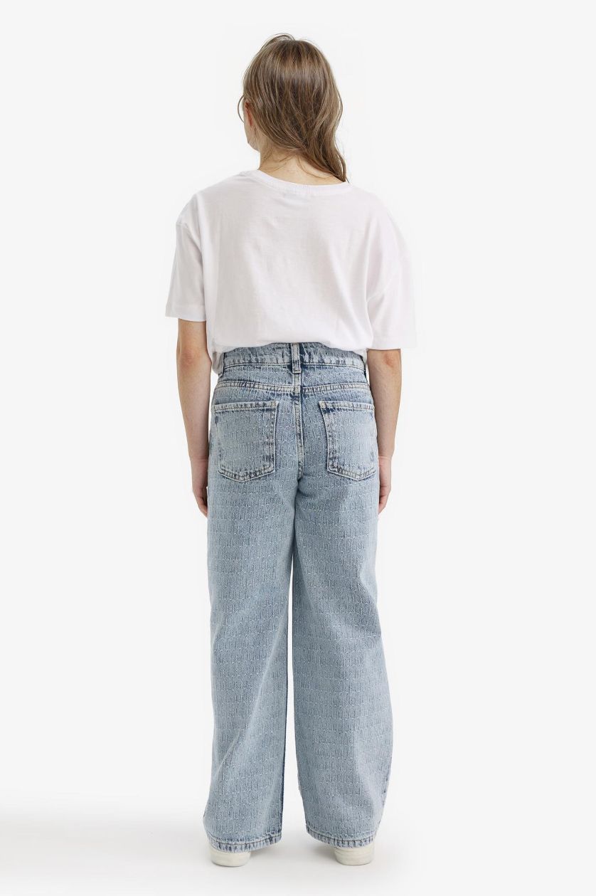 Kız Çocuk - Genç Kız Açık Mavi Straight Wide Fit Geniş Paça Jean Pantolon Kız Çocuk