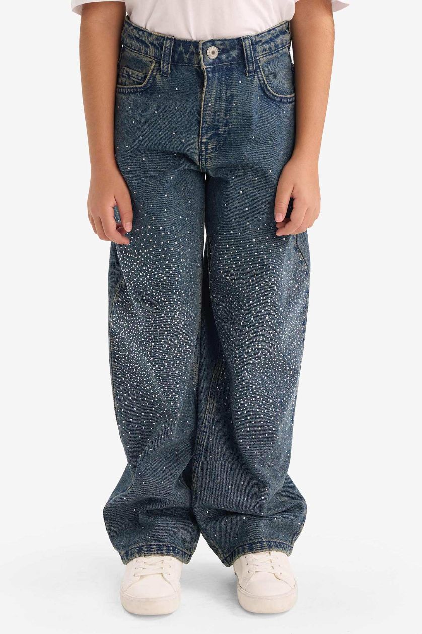 Girls & Teens Blue Baggy Fit Denim Trousers