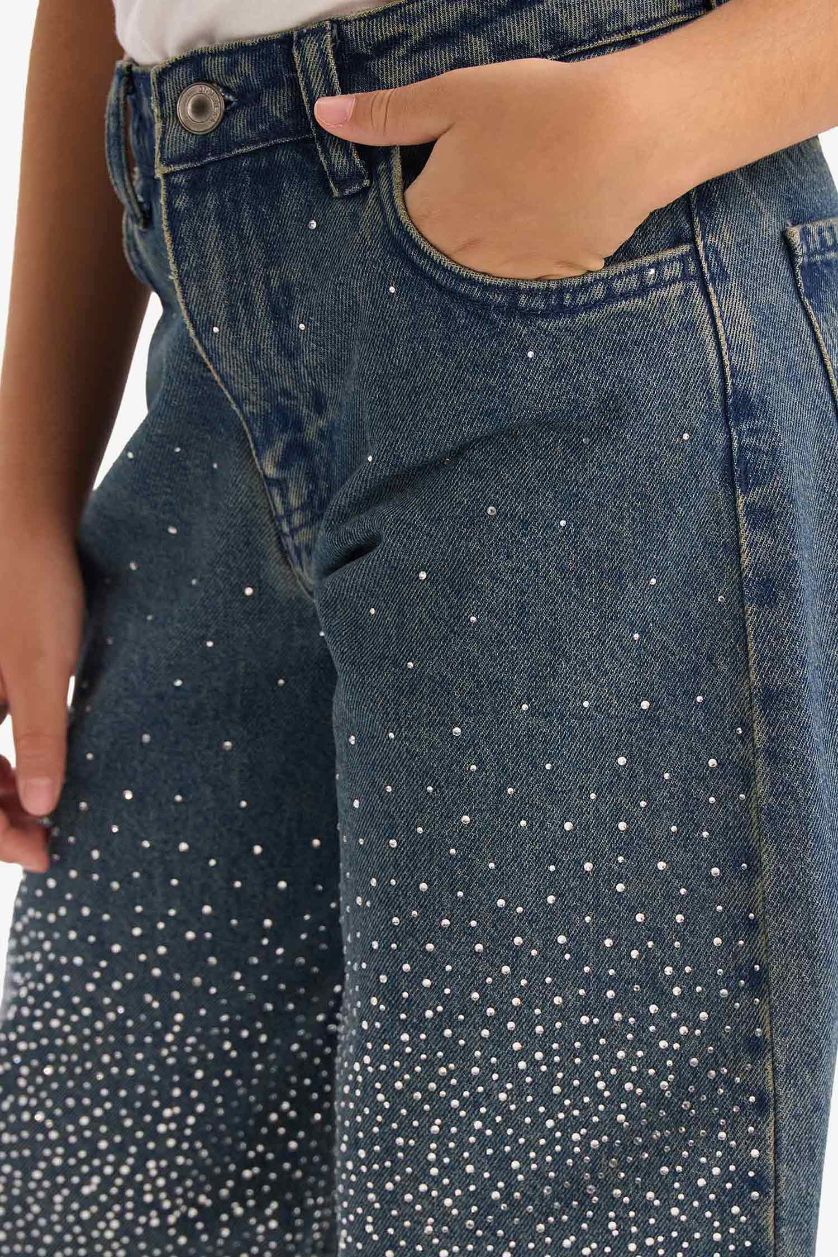 Girls & Teens Blue Baggy Fit Denim Trousers