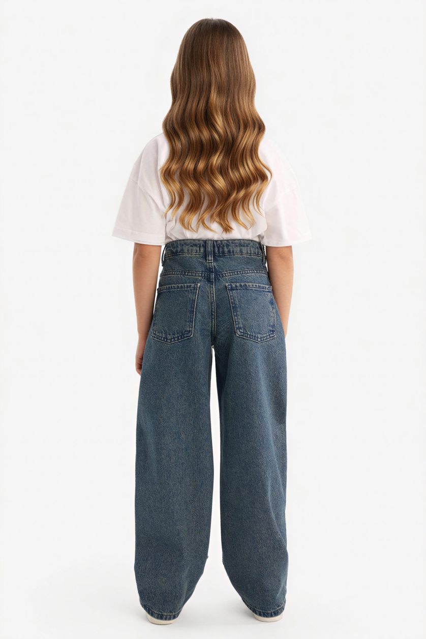 Girls & Teens Blue Baggy Fit Denim Trousers