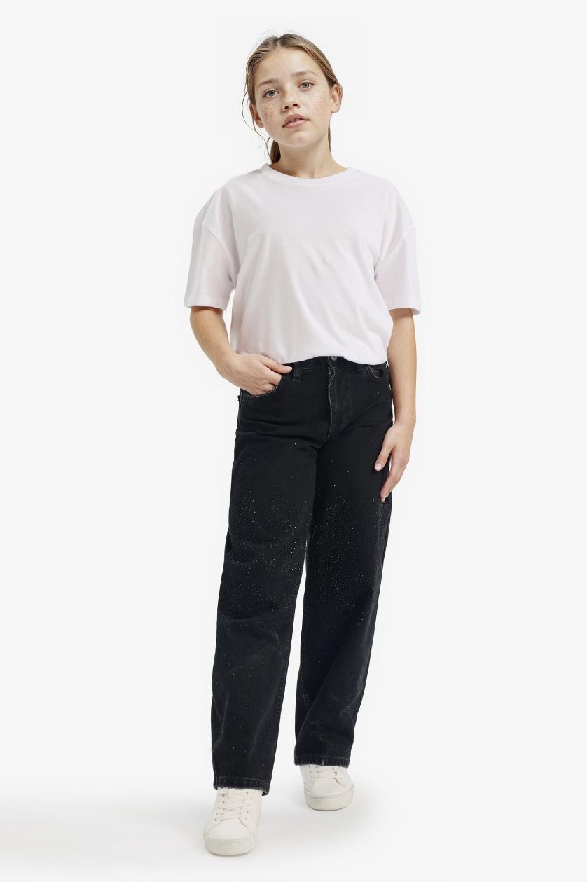 Kız Çocuk - Genç Kız Antrasit Baggy Fit Geniş Paça Jean Pantolon Kız Çocuk