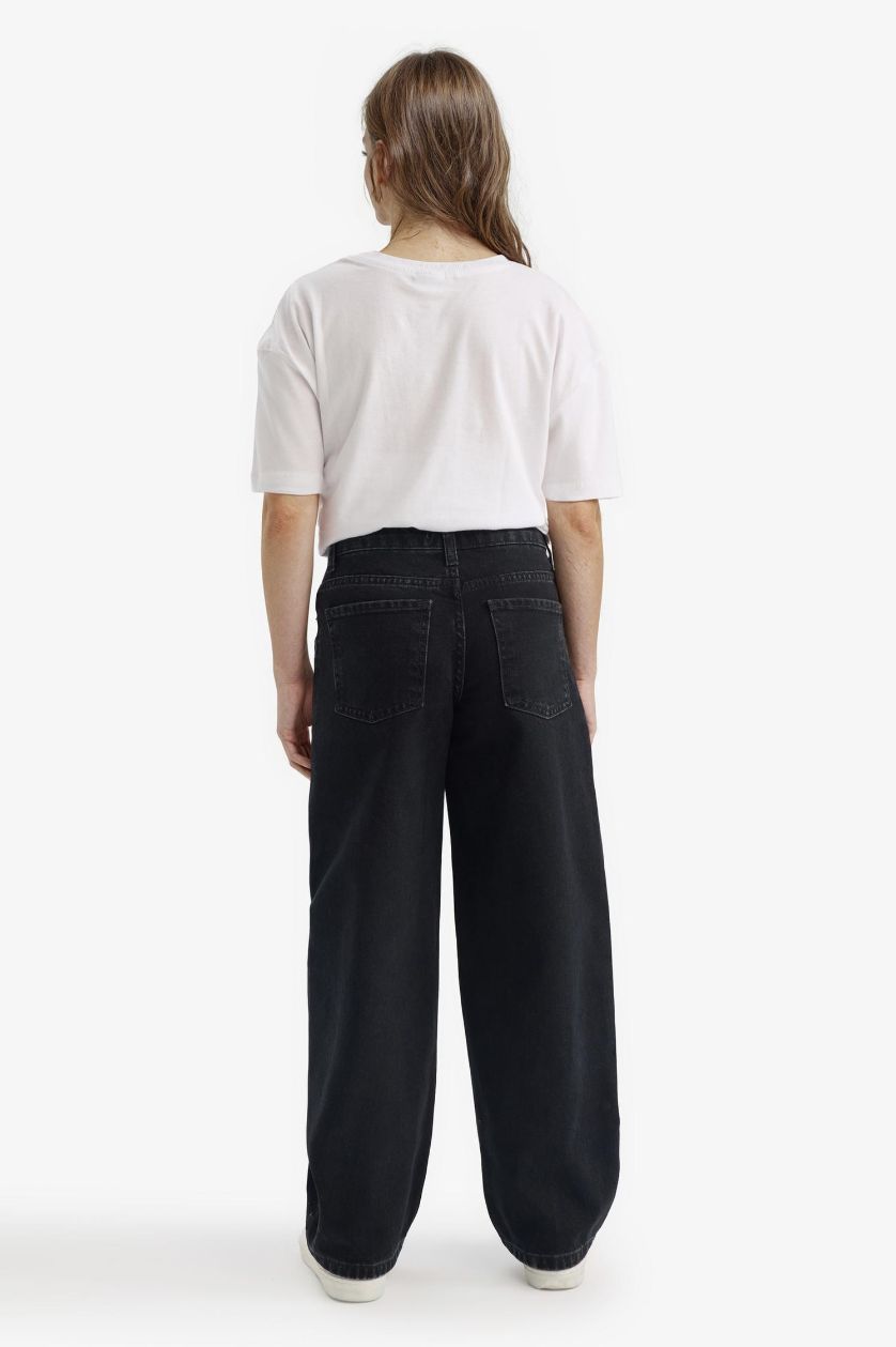 Kız Çocuk - Genç Kız Antrasit Baggy Fit Geniş Paça Jean Pantolon Kız Çocuk