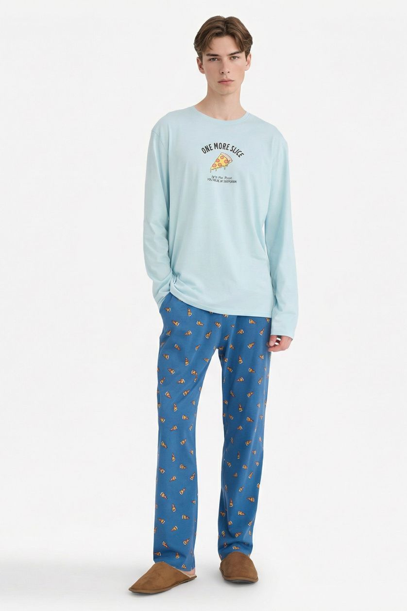 MAN Light Turquoise Regular Fit Patterned Long Sleeve 2 Piece Set