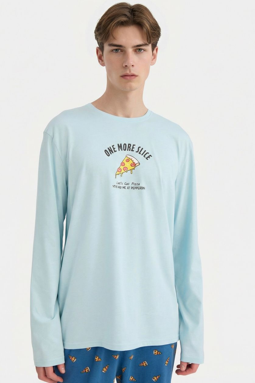 MAN Light Turquoise Regular Fit Patterned Long Sleeve 2 Piece Set