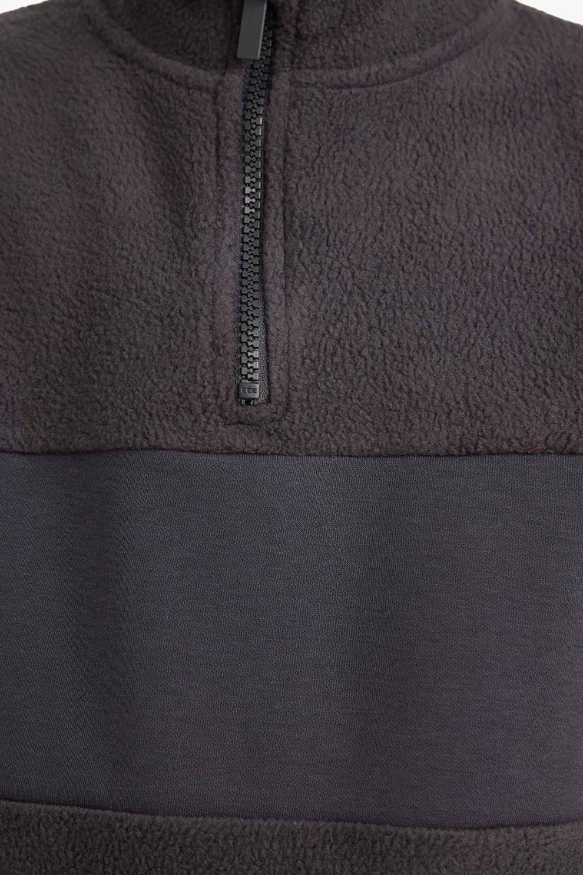 Boys & Teens Anthracite Boy Fleece Half Zip-Up Sweatshirts Sweatpants 2 Piece Set