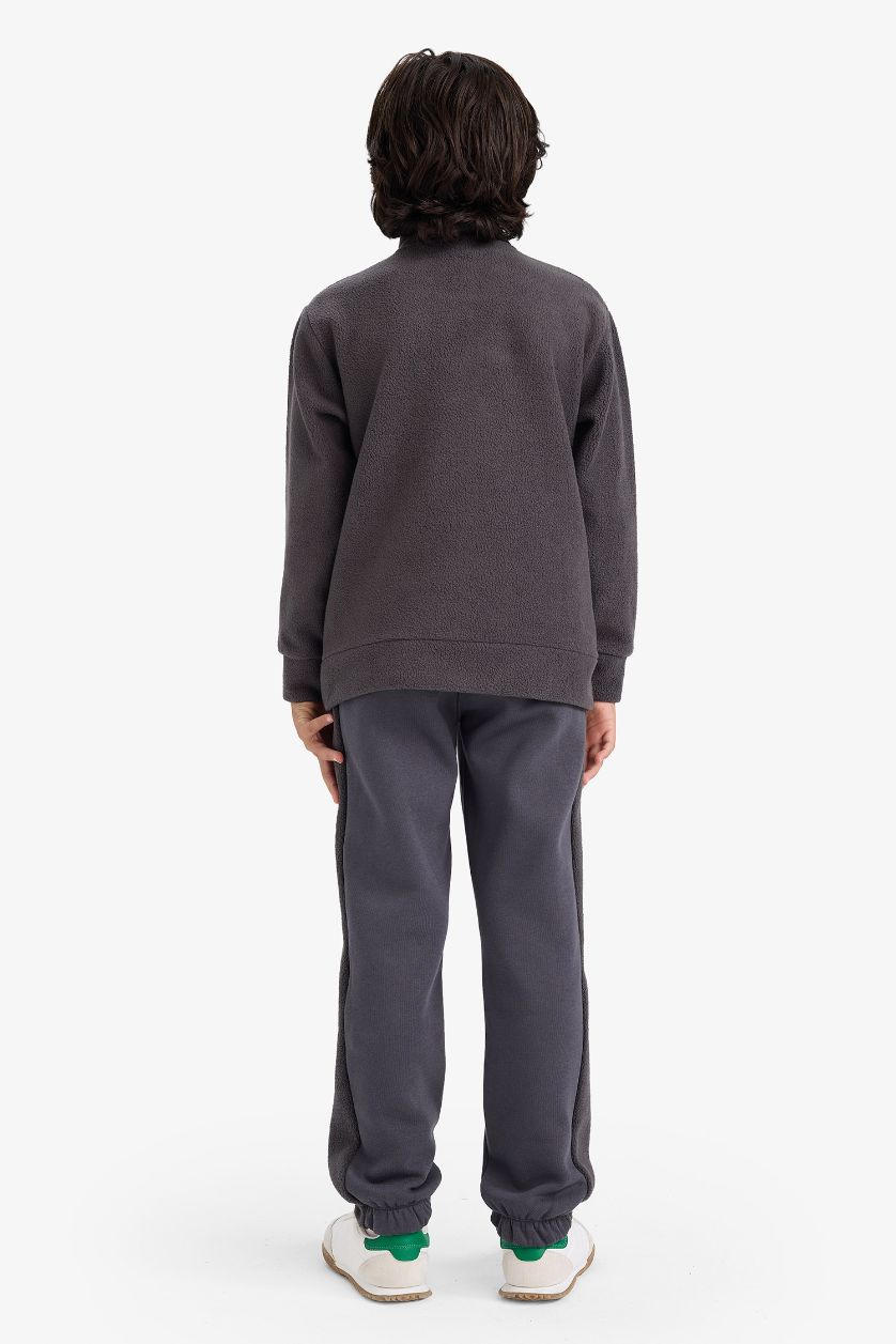 Boys & Teens Anthracite Boy Fleece Half Zip-Up Sweatshirts Sweatpants 2 Piece Set