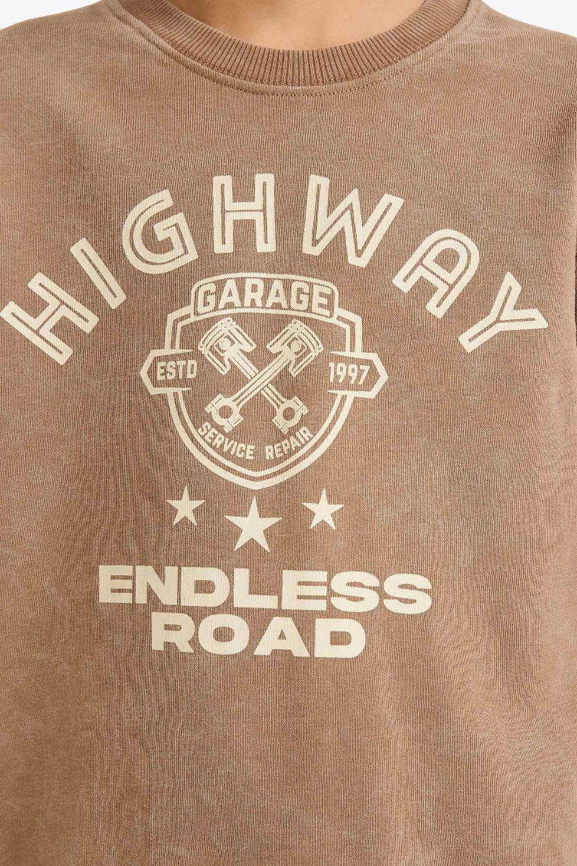 Erkek Çocuk - Genç Erkek Açık Kahve 2'li Takım Baskılı Sweatshirt Eşofman Altı Erkek Çocuk