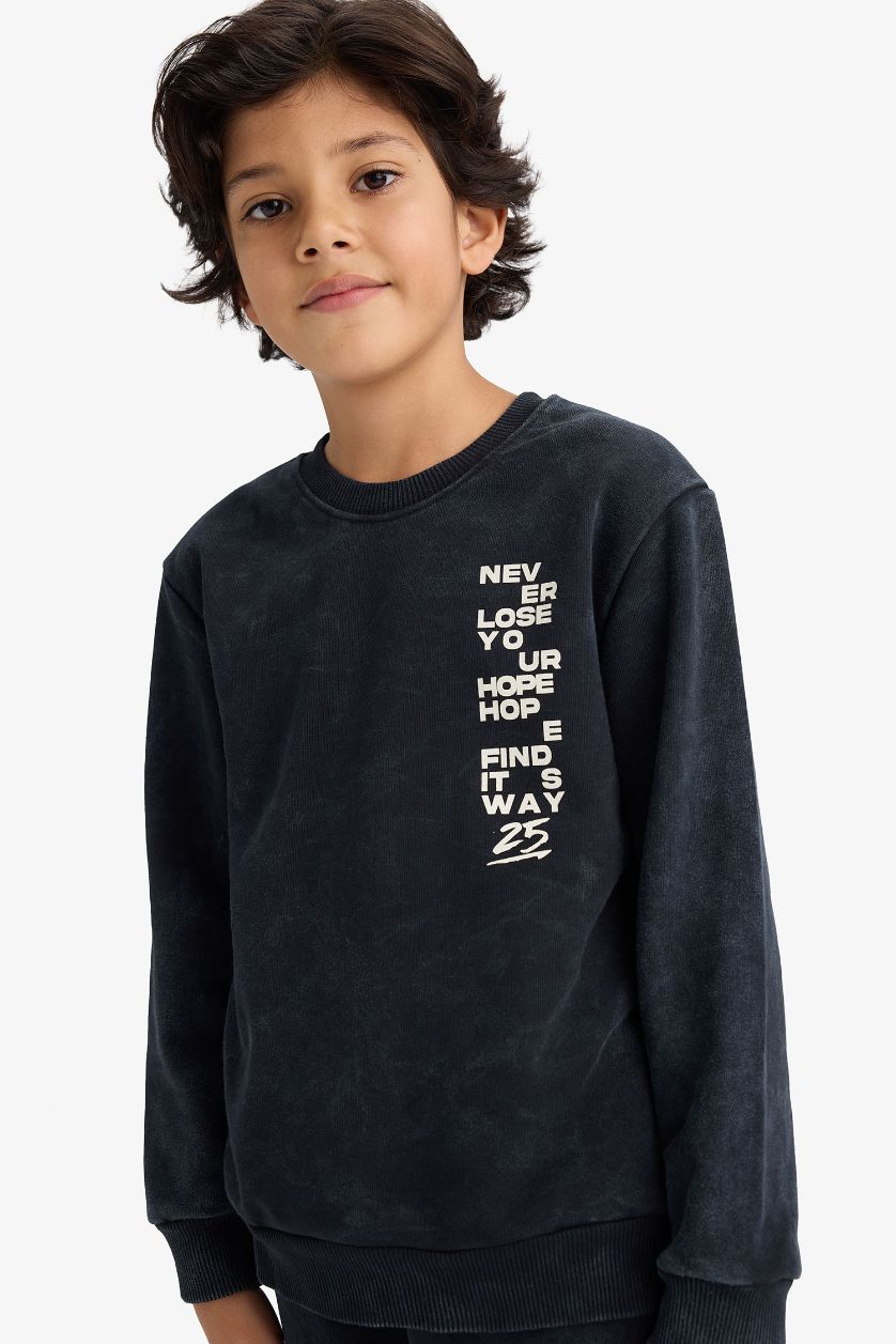 Erkek Çocuk - Genç Erkek Antrasit 2'li Takım Baskılı Sweatshirt Eşofman Altı Erkek Çocuk