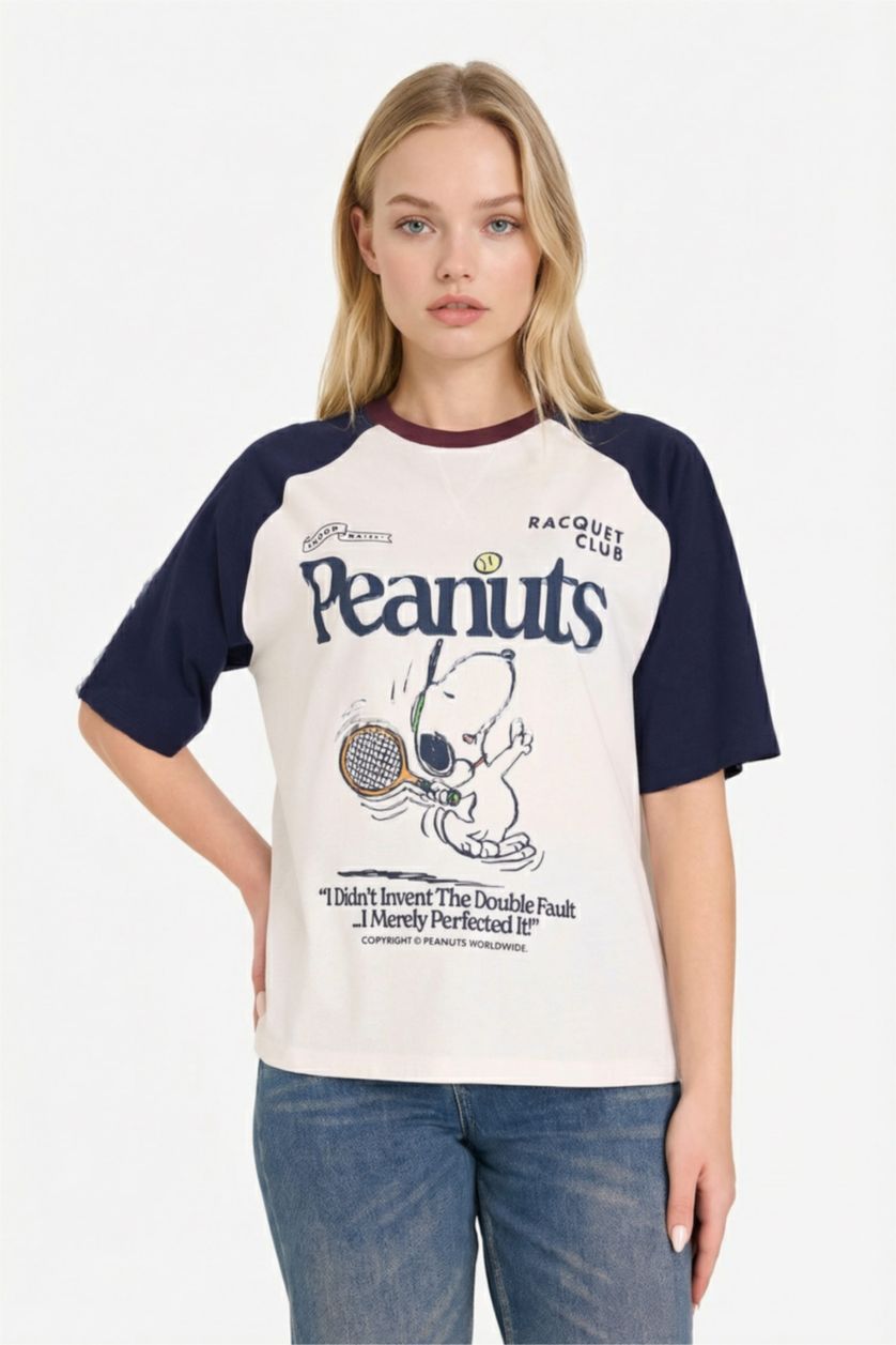 Әйелдерге АҚ Snoopy Oversize дөңгелек жағалы баспалы қысқа жеңді футболка