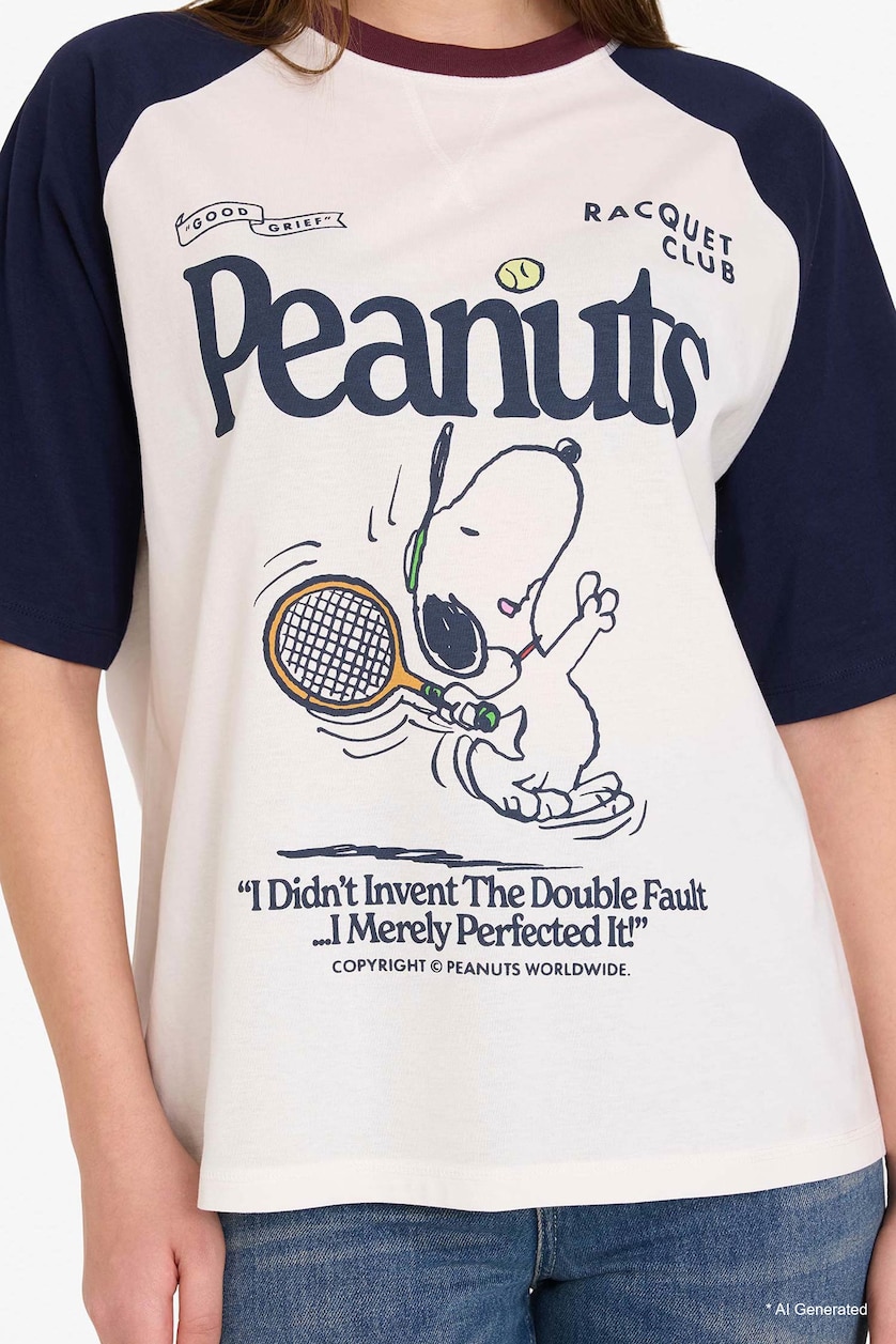 WOMAN White Snoopy Print Crew Neck Short Sleeves Oversize T-Shirt