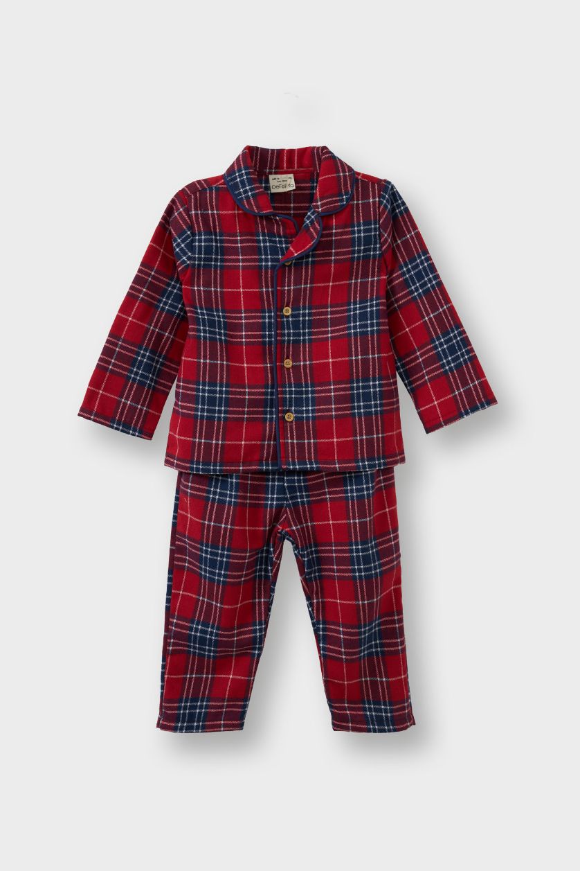 Baby Boy Red Boy Plaid Flannel 2 Piece Woven Pajama Set