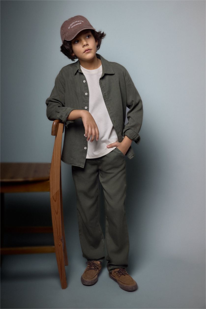 BOYS & TEENS Dark Khaki Regular Fit Long Sleeve Shirt