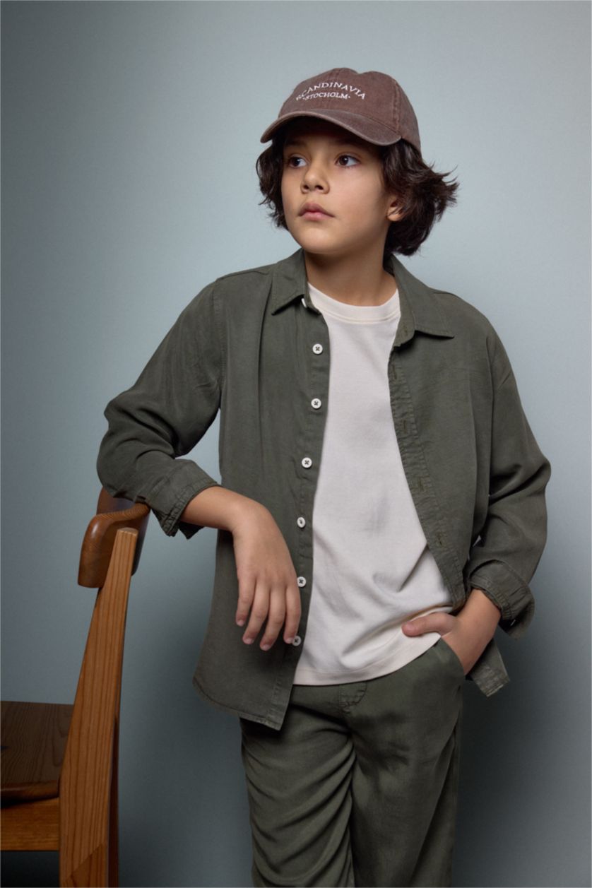 BOYS & TEENS Dark Khaki Regular Fit Long Sleeve Shirt