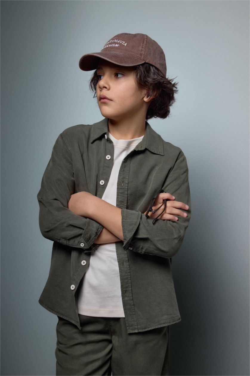 BOYS & TEENS Dark Khaki Regular Fit Long Sleeve Shirt