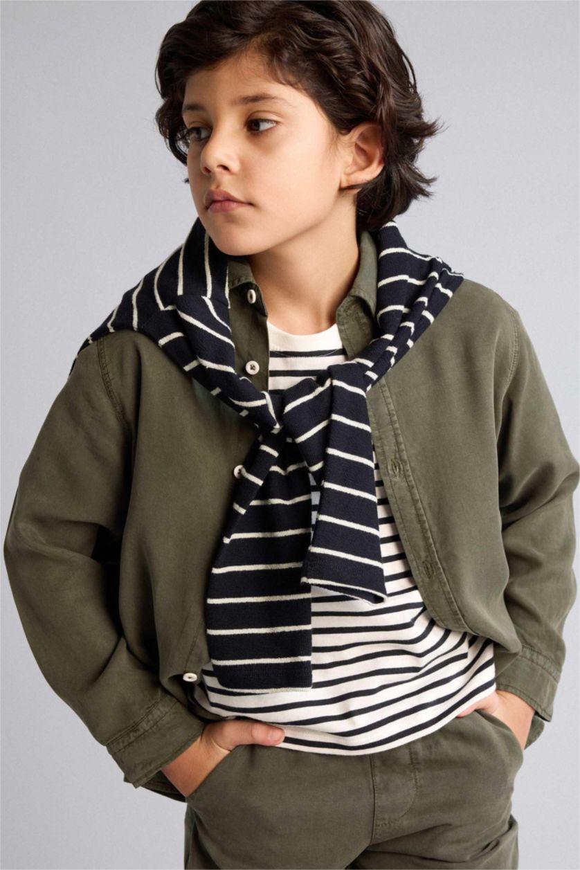 BOYS & TEENS Dark Khaki Regular Fit Long Sleeve Shirt