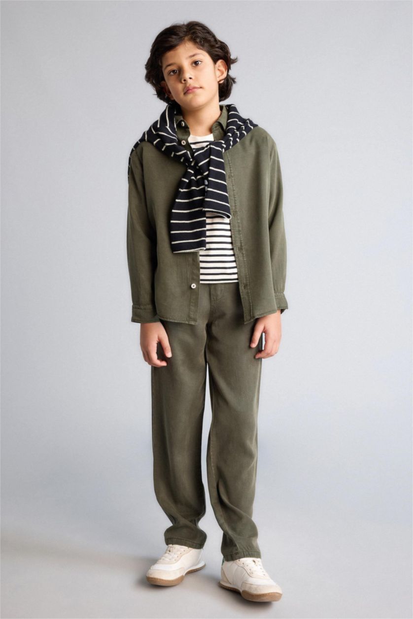 BOYS & TEENS Dark Khaki Regular Fit Long Sleeve Shirt