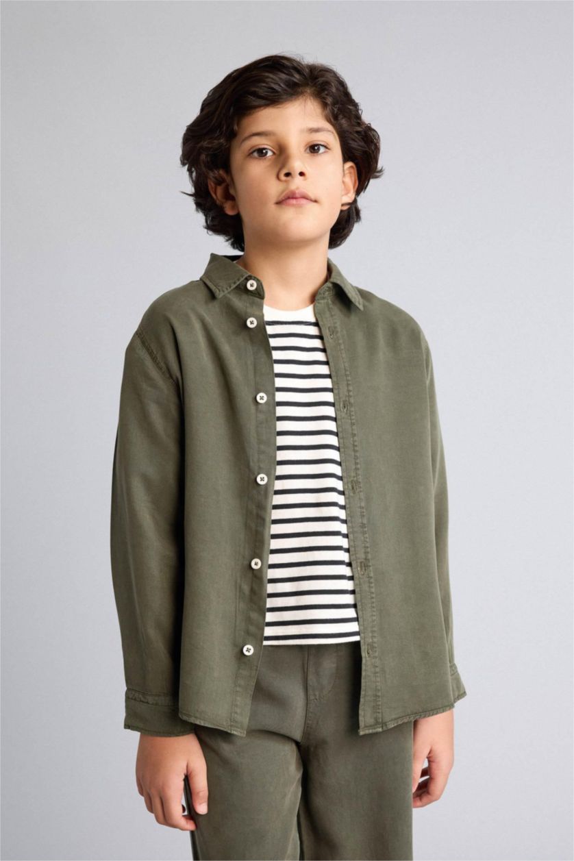 BOYS & TEENS Dark Khaki Regular Fit Long Sleeve Shirt