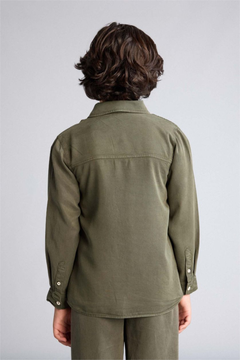 BOYS & TEENS Dark Khaki Regular Fit Long Sleeve Shirt