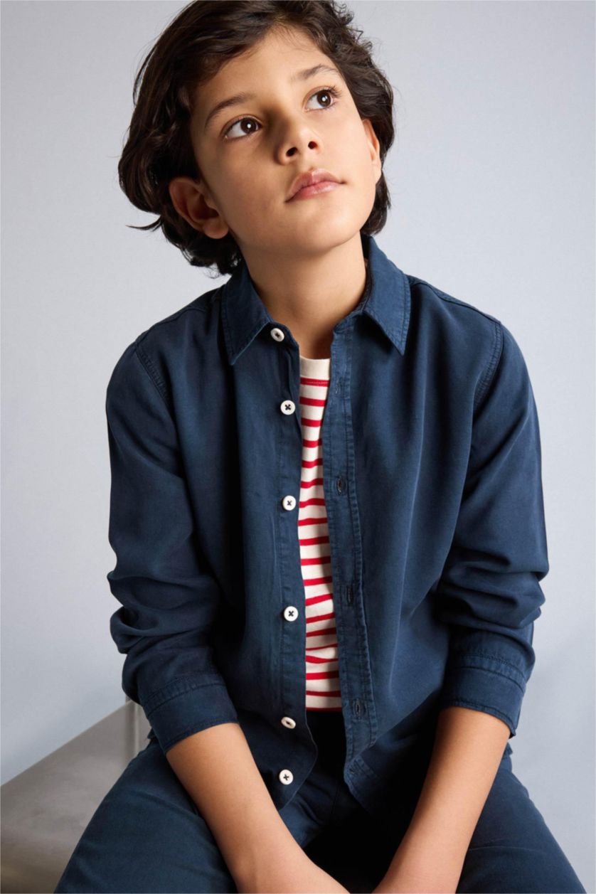 BOYS & TEENS NAVY Regular Fit Long Sleeve Shirt