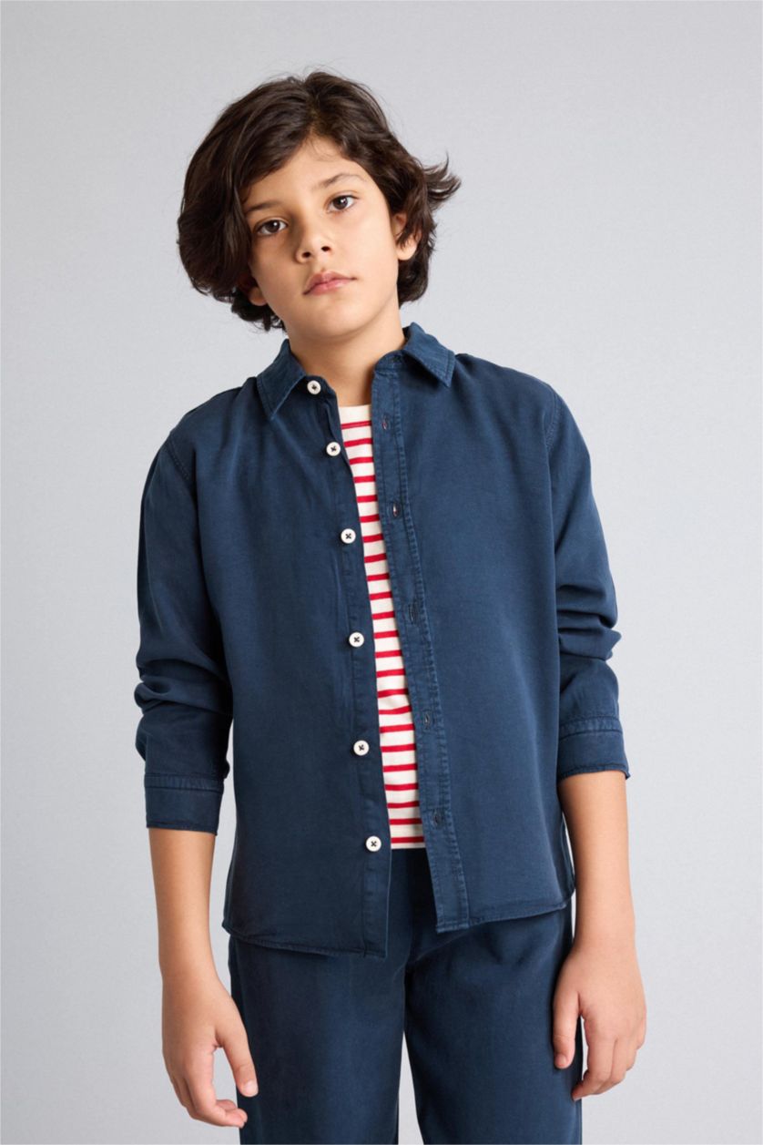 BOYS & TEENS NAVY Regular Fit Long Sleeve Shirt