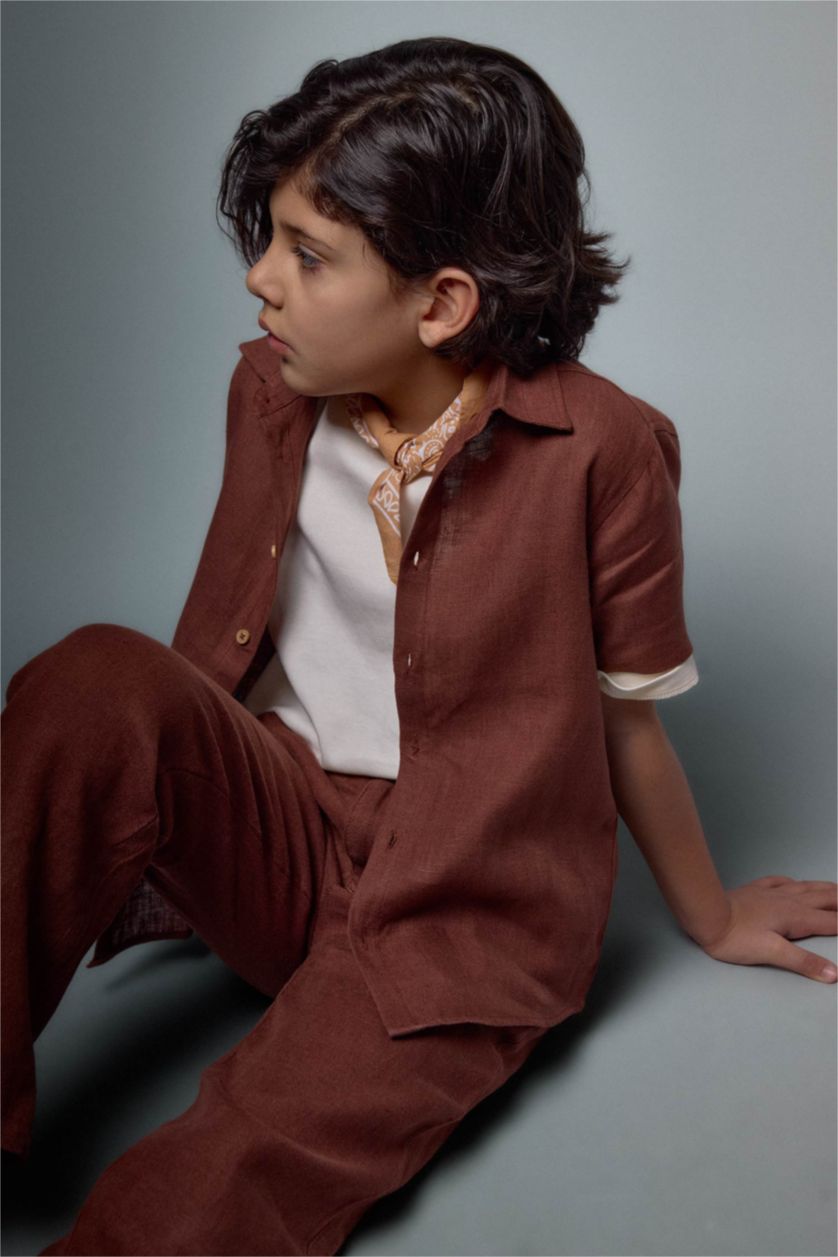 أولاد لون الأقرفة قميص ولادي كتان 100% قصة عادية بياخة عالية