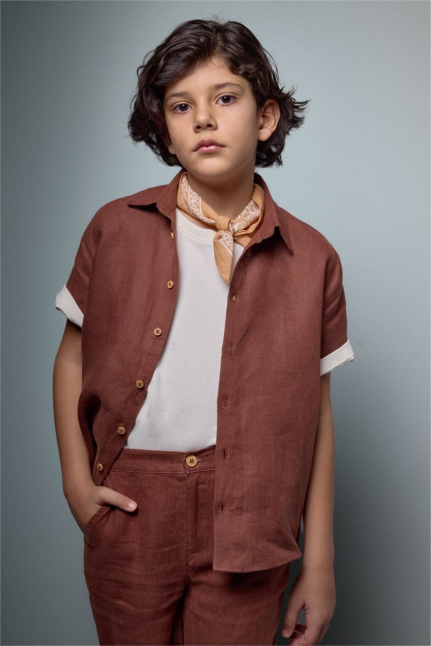 أولاد لون الأقرفة قميص ولادي كتان 100% قصة عادية بياخة عالية