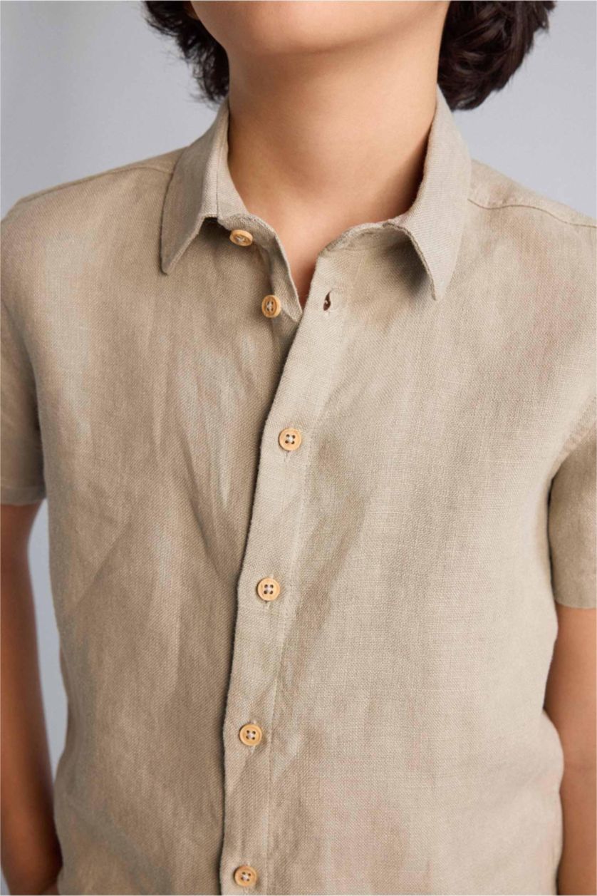 أولاد كاكي قميص ولادي كتان 100% قصة عادية بياخة عالية