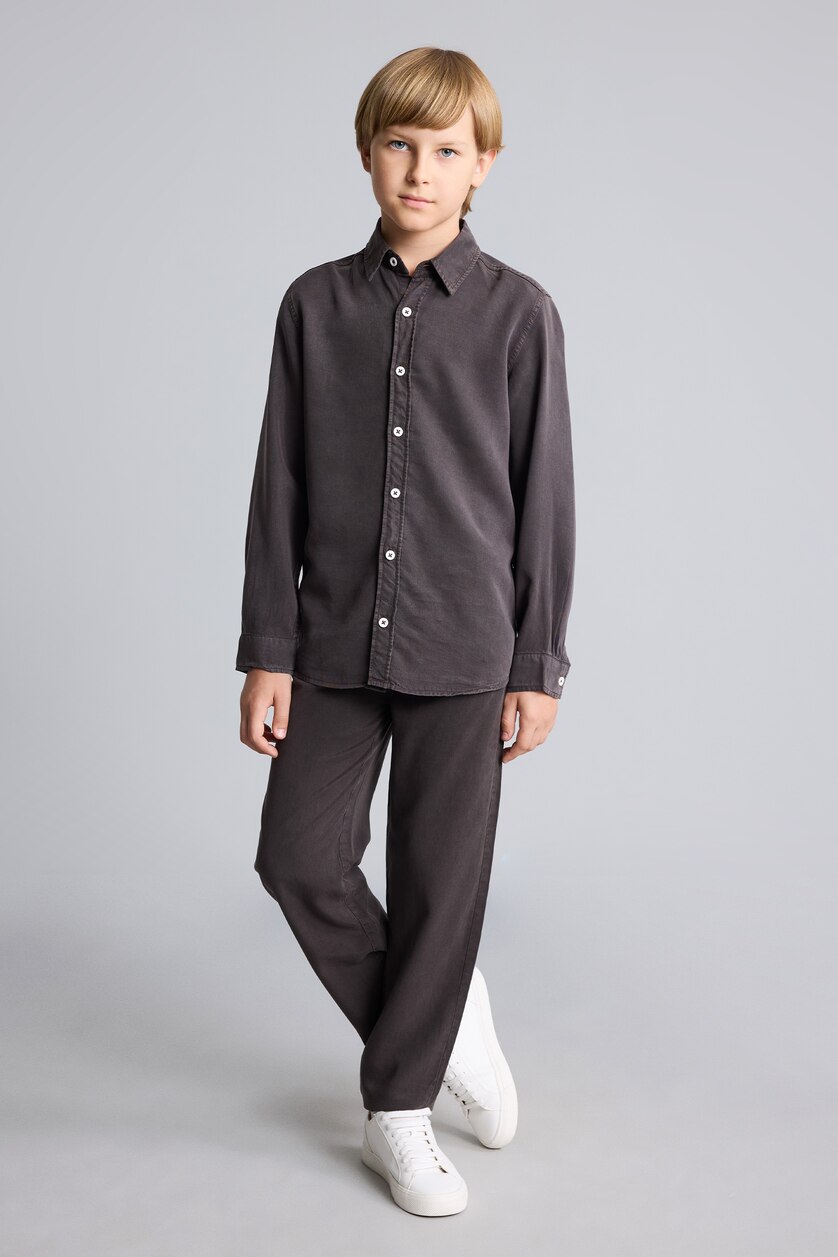 BOYS & TEENS Brown Boy Regular Fit Straight Leg Flowy Fabric Trousers