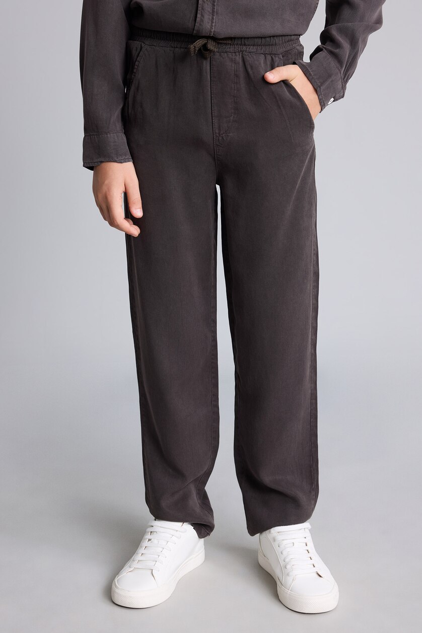 BOYS & TEENS Brown Boy Regular Fit Straight Leg Flowy Fabric Trousers