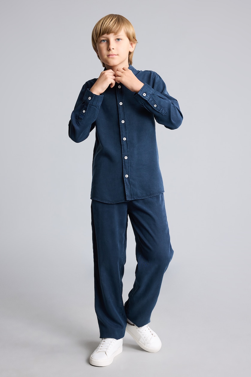 BOYS & TEENS NAVY Boy Regular Fit Straight Leg Flowy Fabric Trousers