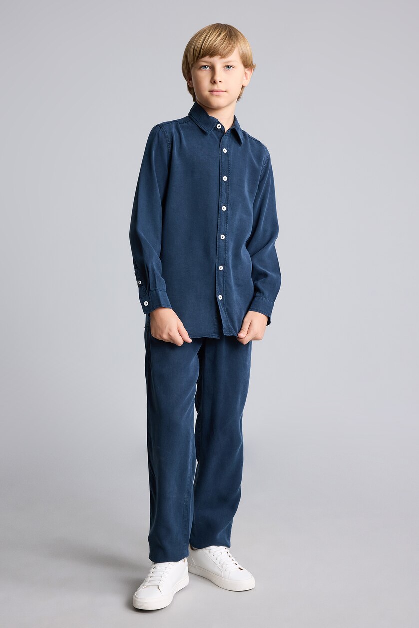 BOYS & TEENS NAVY Boy Regular Fit Straight Leg Flowy Fabric Trousers