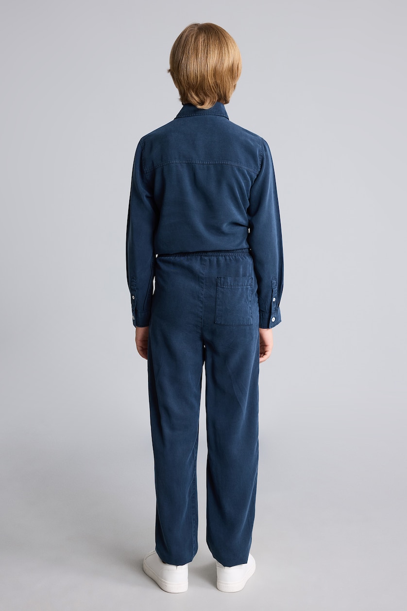 BOYS & TEENS NAVY Boy Regular Fit Straight Leg Flowy Fabric Trousers