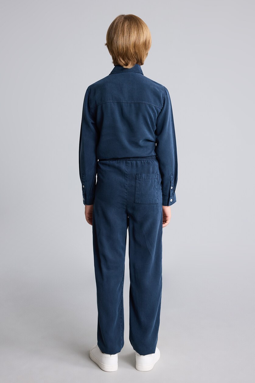 BOYS & TEENS NAVY Boy Regular Fit Straight Leg Flowy Fabric Trousers