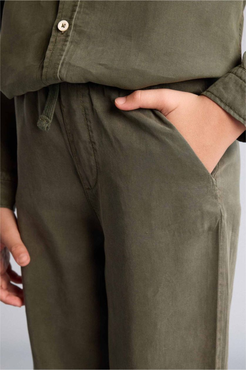 Erkek Çocuk - Genç Erkek Koyu Haki Düz Paça Tencel Pantolon Erkek Çocuk