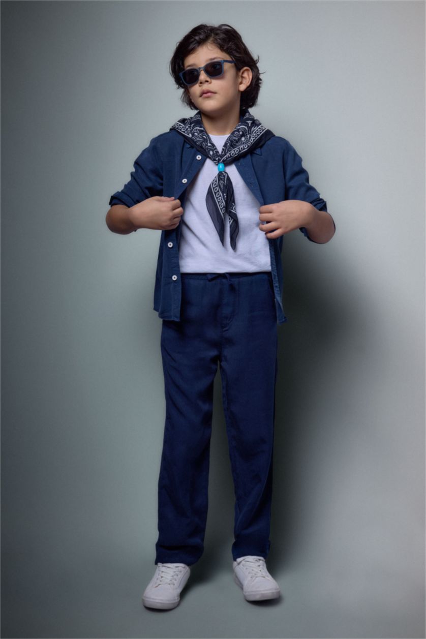 BOYS & TEENS NAVY Boys Flowy Straight Leg Trousers