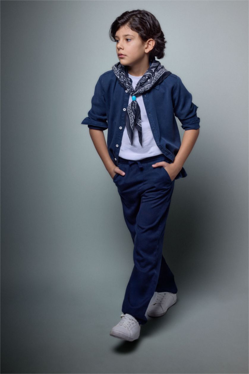 BOYS & TEENS NAVY Boys Flowy Straight Leg Trousers
