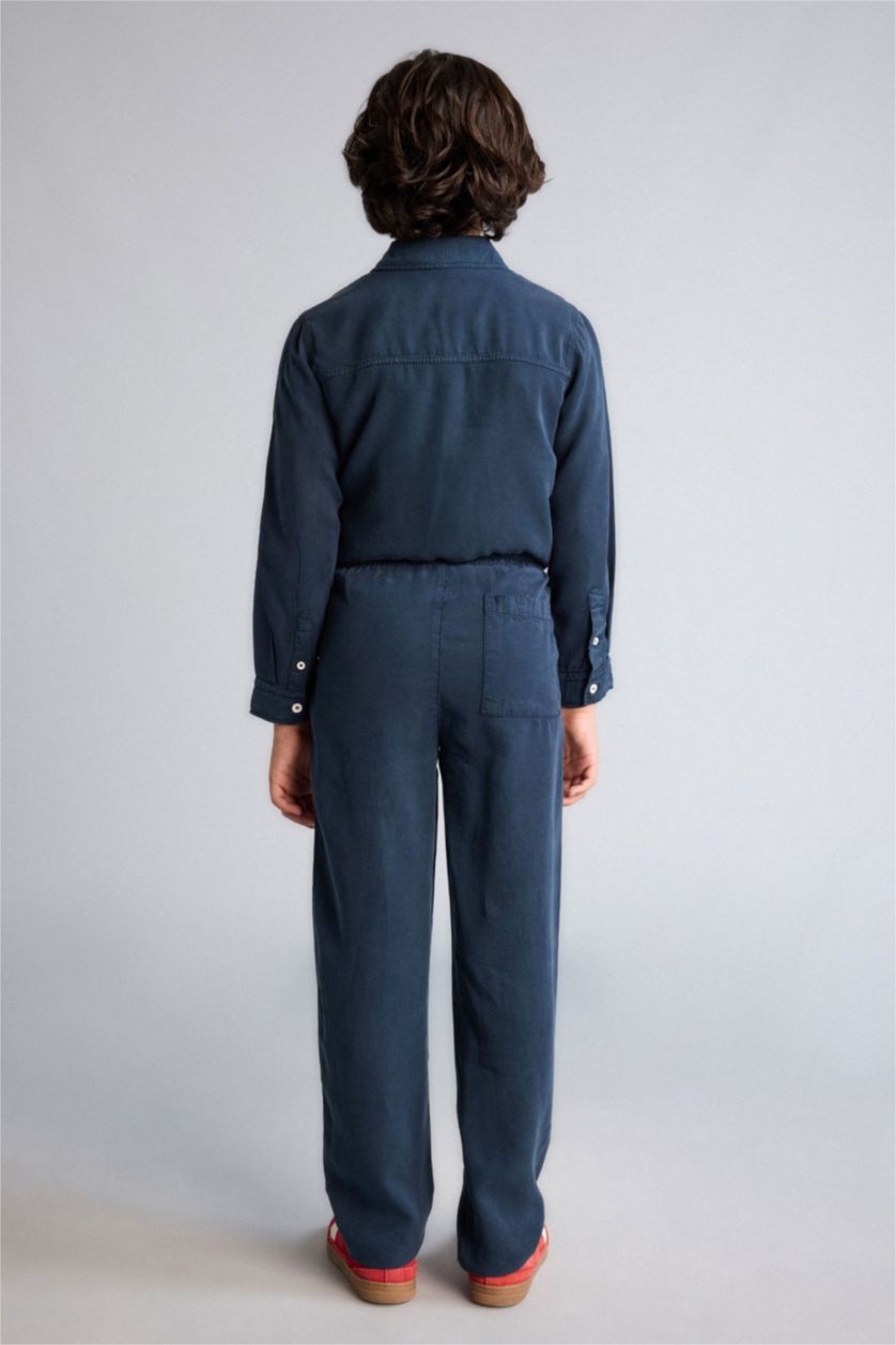 Erkek Çocuk - Genç Erkek Lacivert Düz Paça Tencel Pantolon Erkek Çocuk