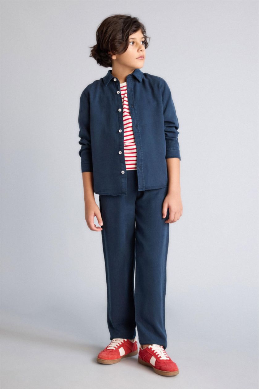 BOYS & TEENS NAVY Boys Flowy Straight Leg Trousers