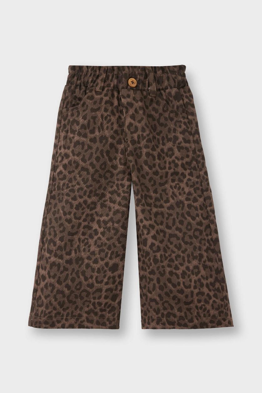 Kız Bebek Kahve Kız Bebek Leopar Desenli Gabardin Pantolon