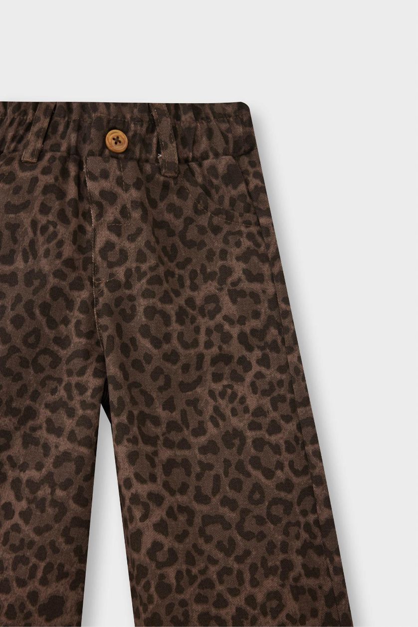 Kız Bebek Kahve Kız Bebek Leopar Desenli Gabardin Pantolon