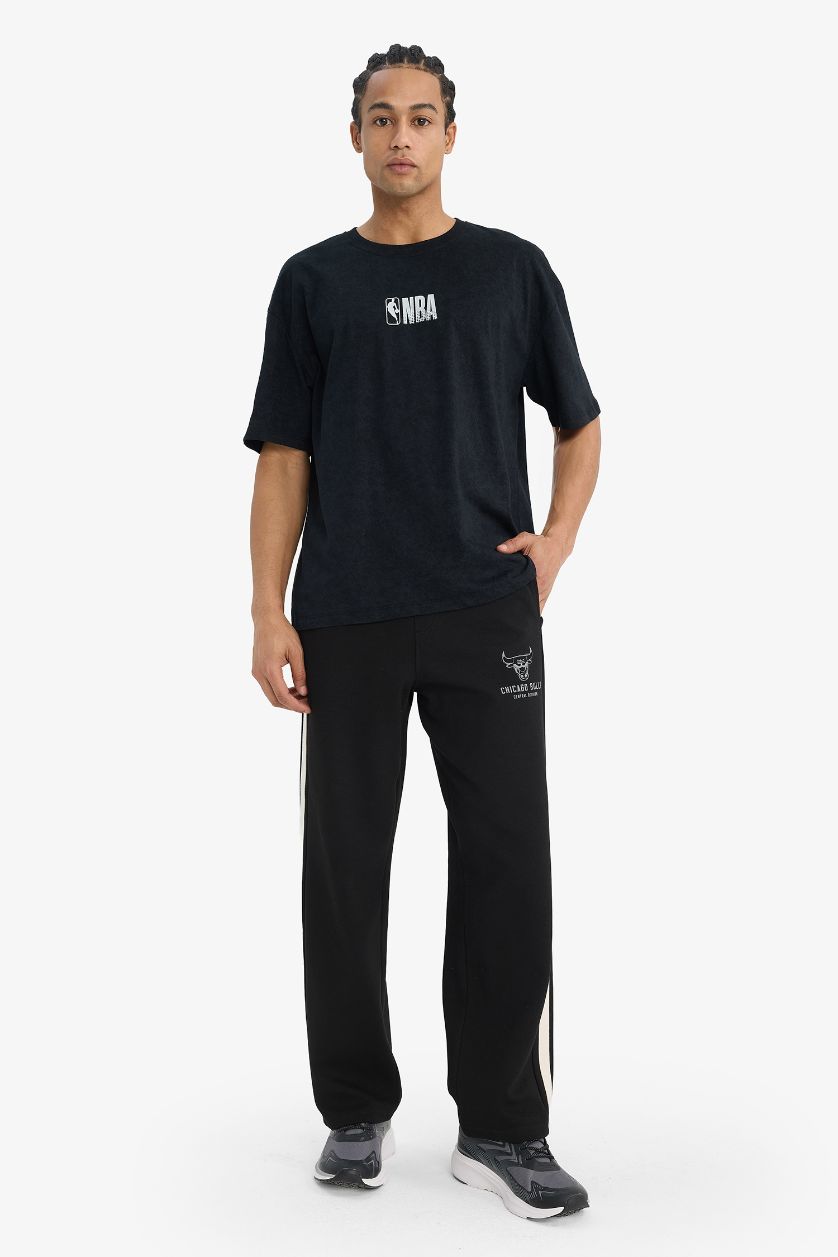 Erkek Siyah NBA Chıcago Bulls Relax Fıt Jakarlı Jogger