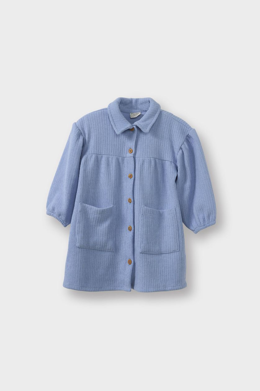 طفلة صغيرة أزرق فستان بيبي بناتي مخمل قطيفة قصة عادية ردن طويل