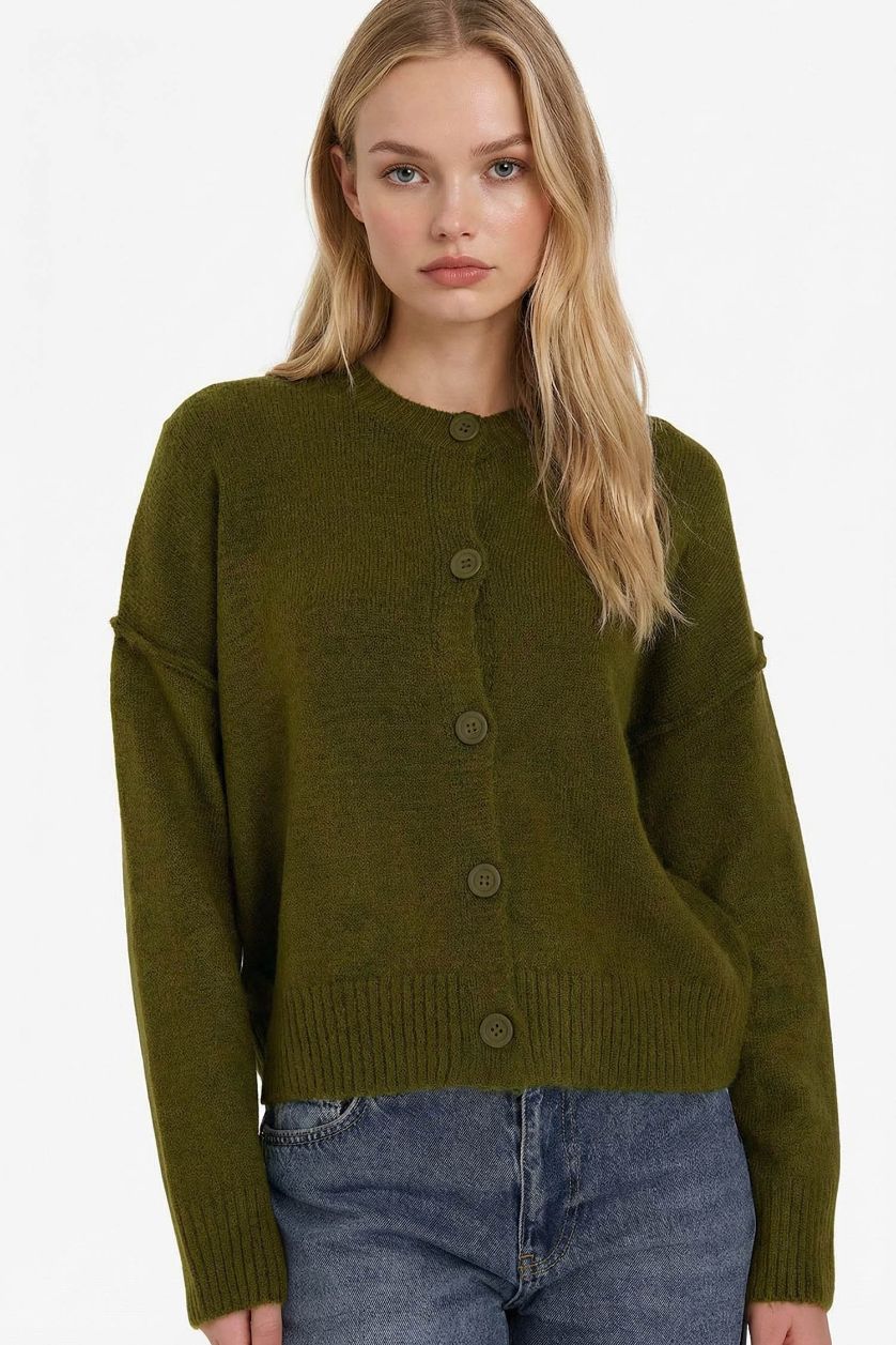 نساء كاكي جاكيت صوف قصة عادية بياخة مستديرة