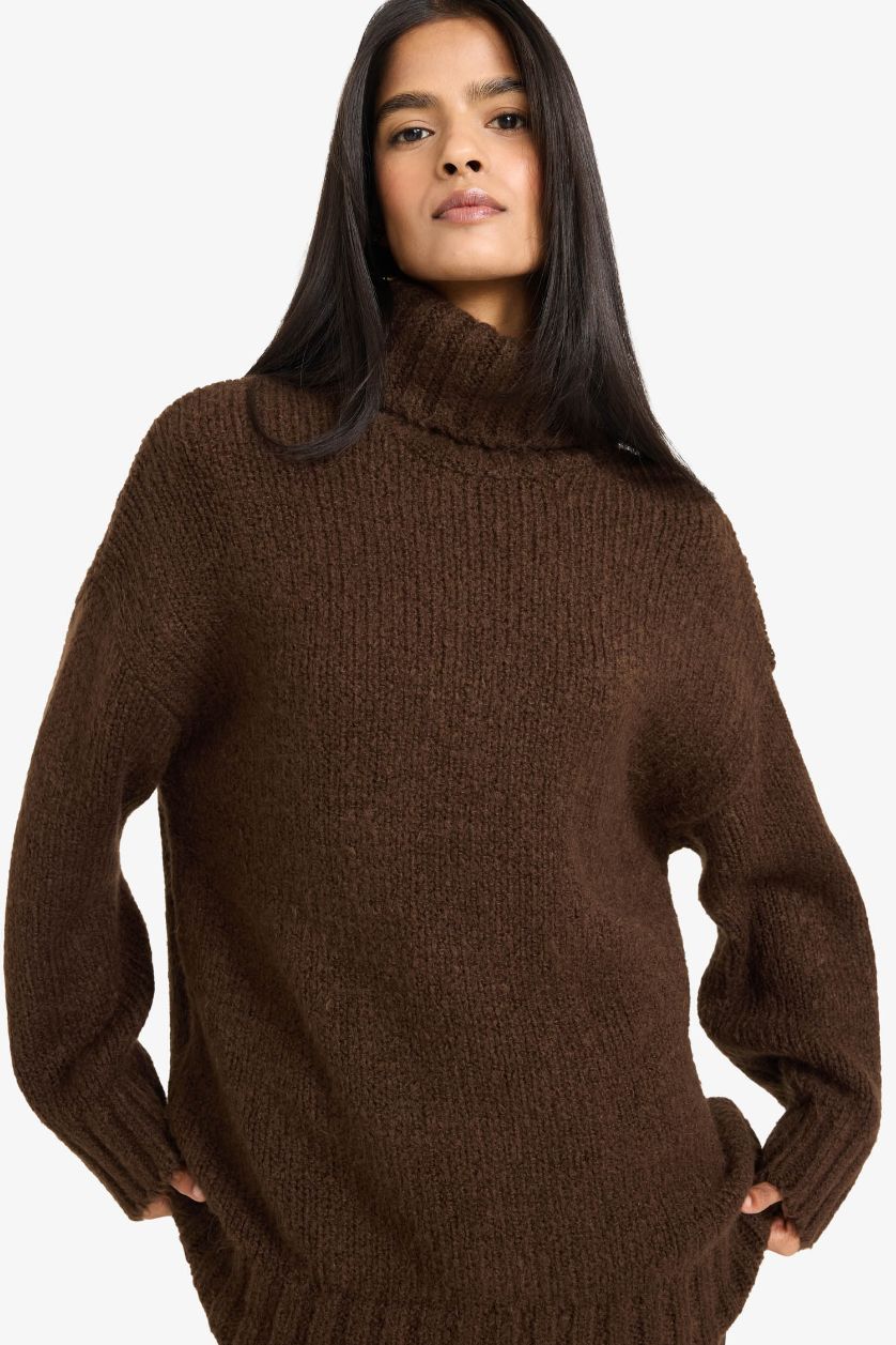 WOMAN Brown Oversize Fit Turtleneck Pullover