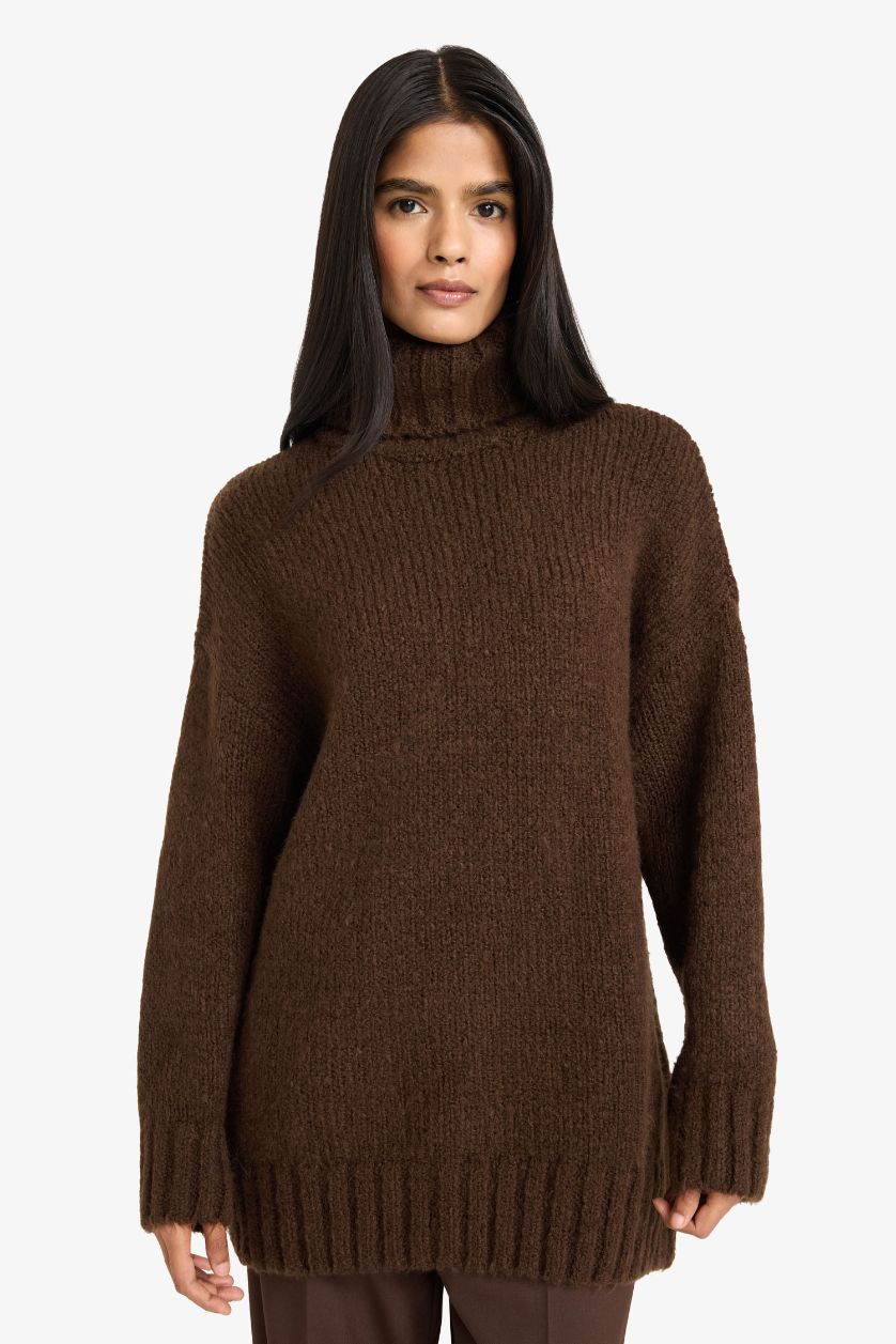 WOMAN Brown Oversize Fit Turtleneck Pullover