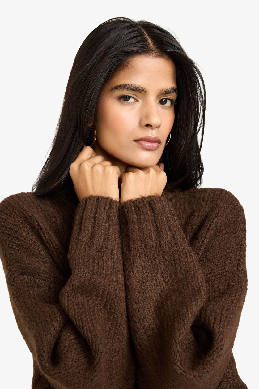 WOMAN Brown Oversize Fit Turtleneck Pullover
