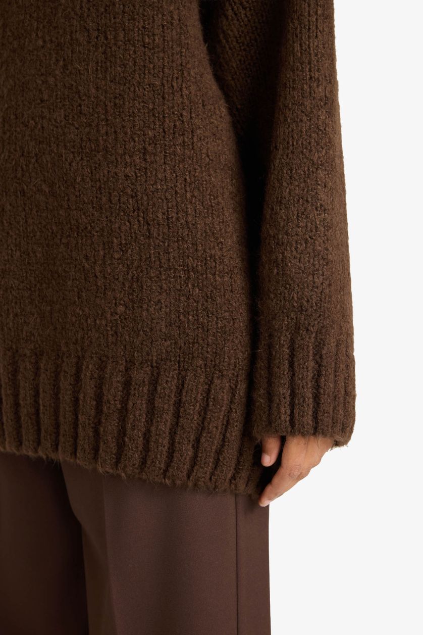 WOMAN Brown Oversize Fit Turtleneck Pullover