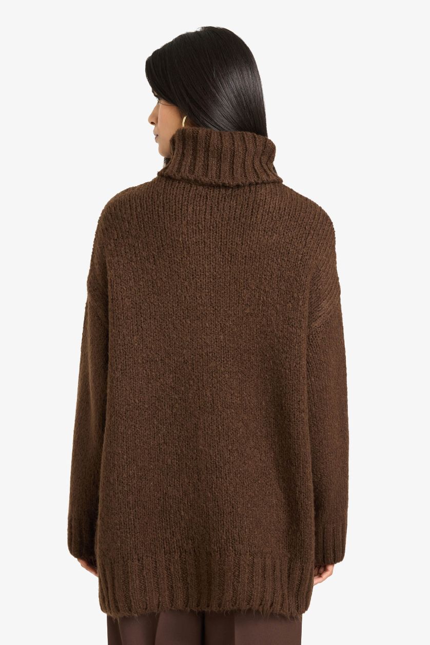 WOMAN Brown Oversize Fit Turtleneck Pullover