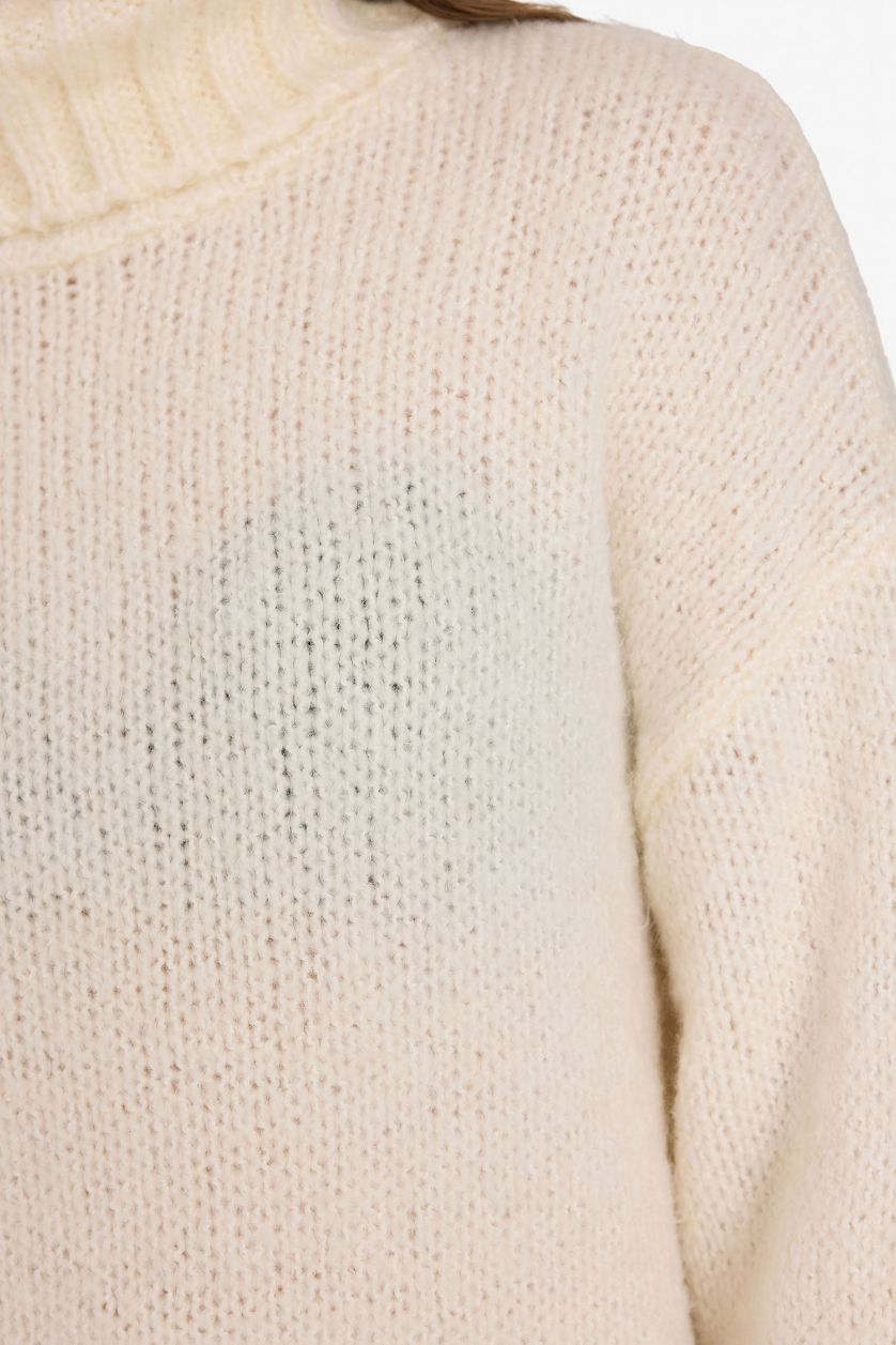 نساء بيج فاتح بلوز صوف اوفر سايز بياخة عالية